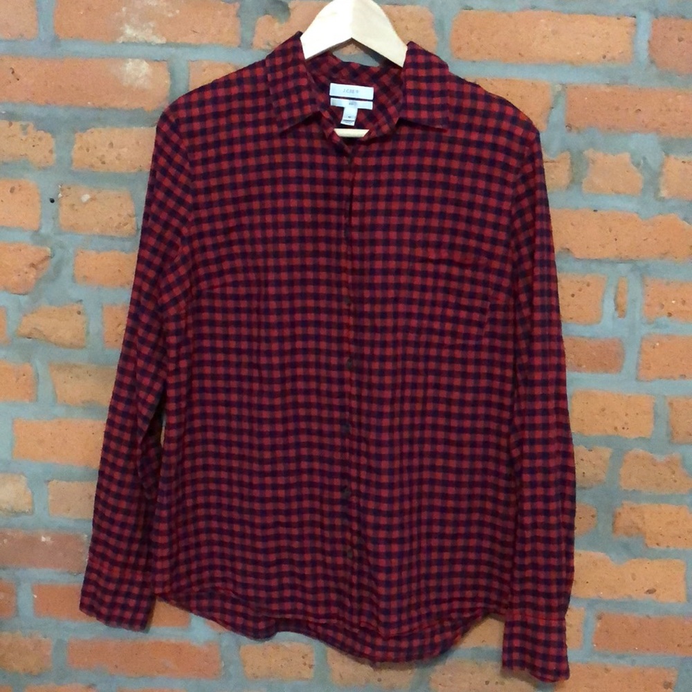J. Crew Boy Shirt in Navy Red Checker Plaid